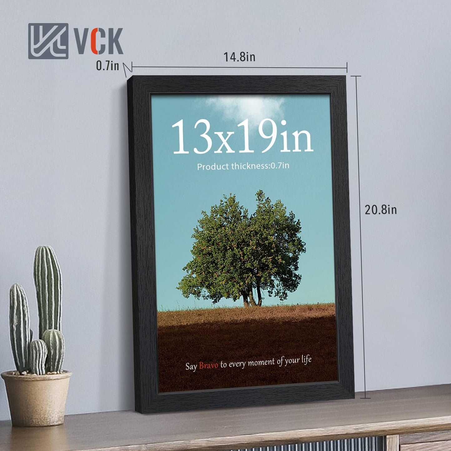 VCK 13x19 Picture Frames Black Set of 6, Wide Border Wood Poster Frame, Multi-Directional Display Family Photos, Office Prints, Studio/Gallery Artwork, Woodgrain Series, Wall Hanging