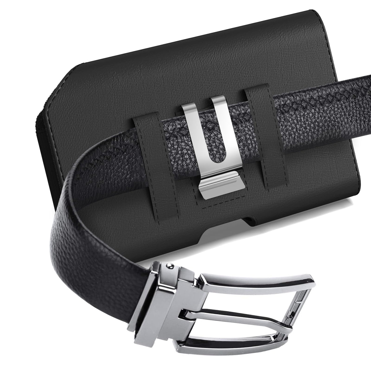 CoverON Holster with AirPods Holder for Apple iPhone 17e 17 Pro/ 16 16e 16 Pro /15 14 13 12 11 Pro/X Xr Xs Phone Case Belt Clip Earbuds Leather Pouch (Fits Otterbox or Any Case on)