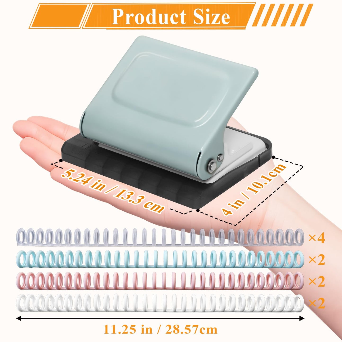 Hoqqf 10 Hole Punch Binding Machine for Planners with 10 Multi-Color Binder Rings, 30 Holes on A4, 20 Holes on A5, 26 Holes on B5, 10 Sheet Capacity (Pale Blue)