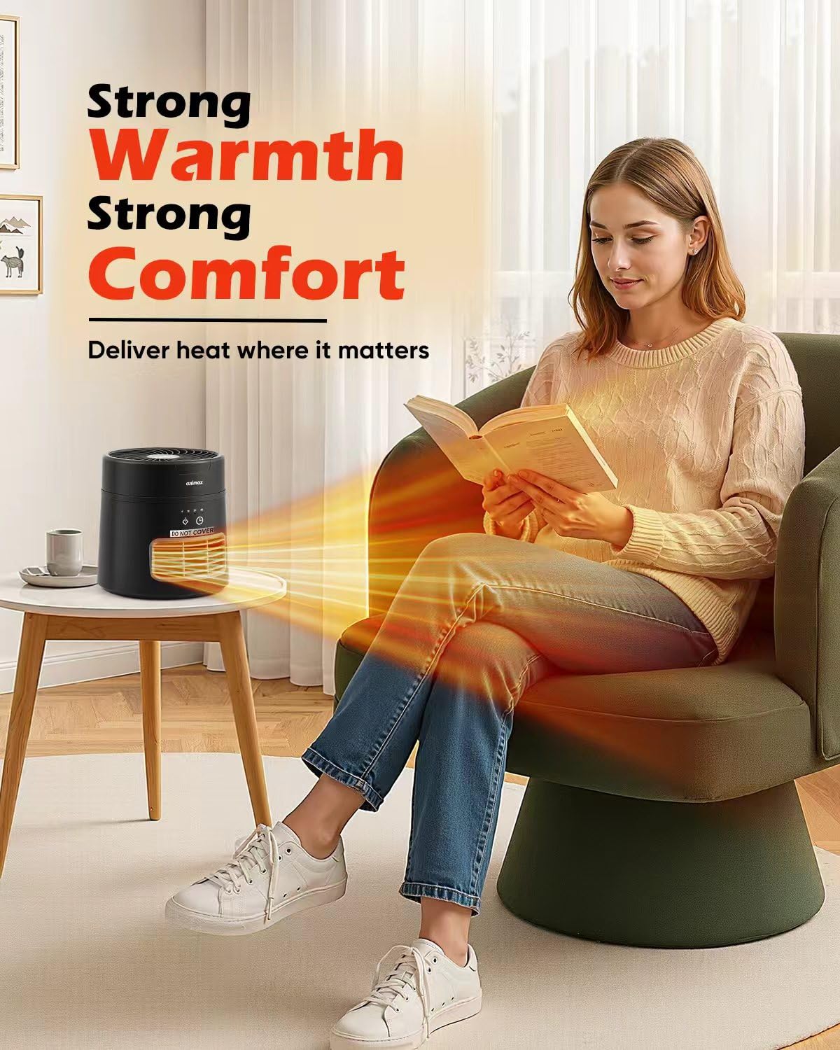 CUSIMAX Space Heater for Indoor Use, Mini Heater Fan with Thermostat, 7H Timer, 2 Modes, 800W PTC Ceramic Heater for Room Office Desk, Instant Heating, Overheat & Tip-Over Protection
