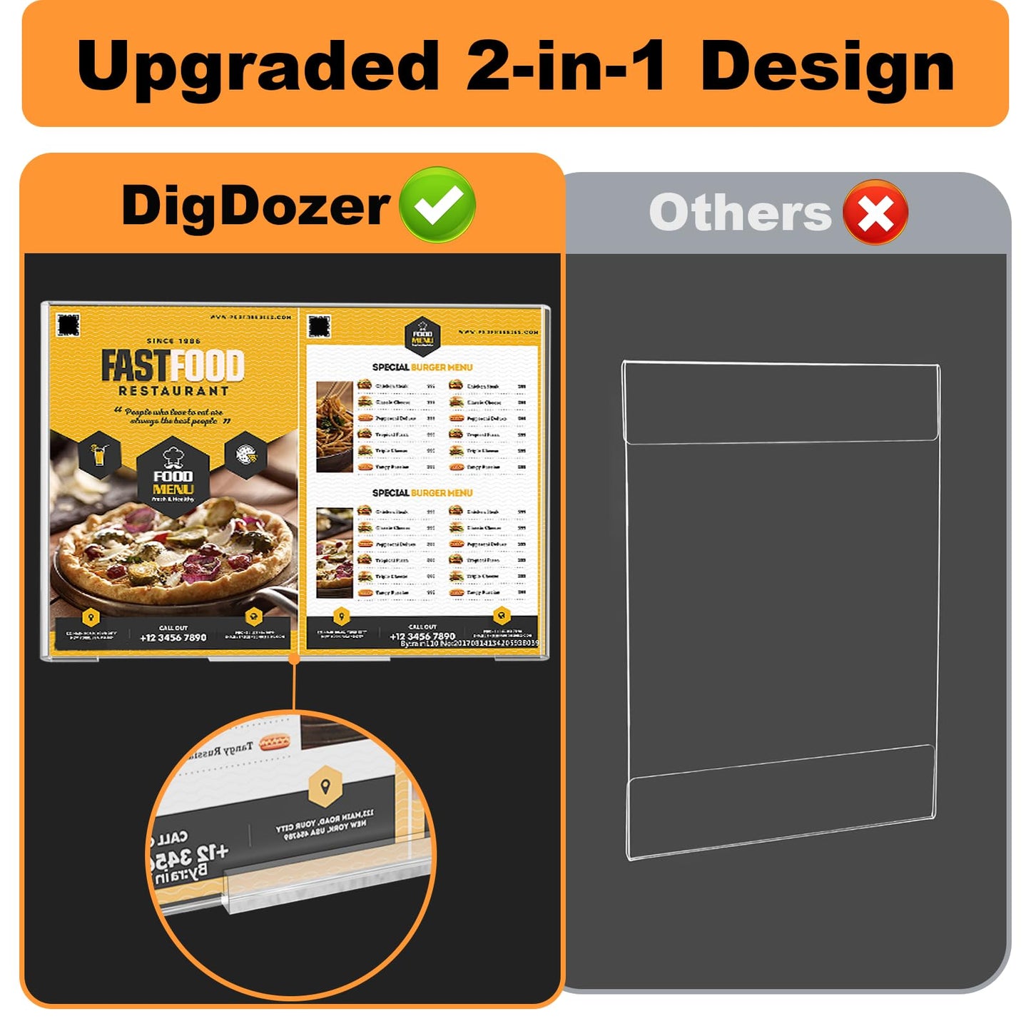 DigDozer 10 Pcs Acrylic Sign Holder 8.5 x 11, Dual-Purpose Wall Mount Sign Holders with Adhesive, Clear Plastic Frames Paper Display Sign Holders for Office, Store, Restaurant - Horizontal or Vertical