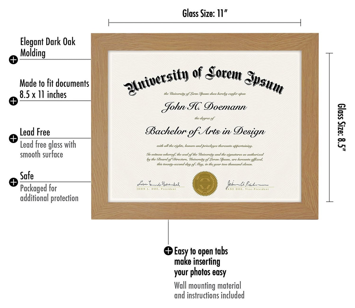 Americanflat 8.5x11 Diploma Frame with Shatter-Resistant Glass - Document Frames with Engineered Wood - Legacy Collection - Certificate Frame for Tabletop and Wall Display - Dark Oak