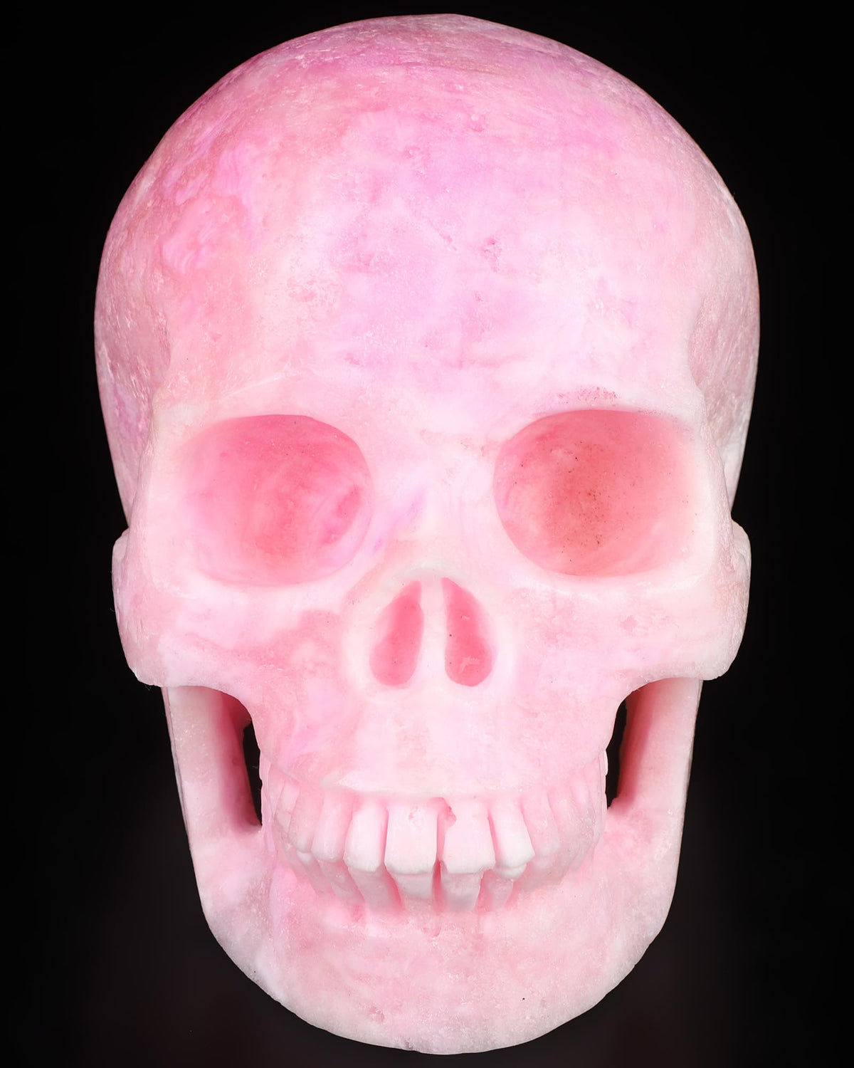 Skullis 5.1" Pink Aragonite Crystal Skull, Hand Carved Gemstone Fine Art Sculpture, Reiki Healing Stone Statue.1469