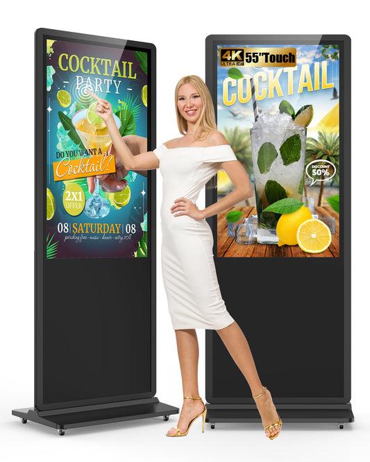 HARZHI 55 inch Digital Signage Display, 4K UHD LCD Screen, Indoor Floor Standing Advertising Kiosk, Android OS, Auto Media Player, HDMI/USB/WiFi (Touch)