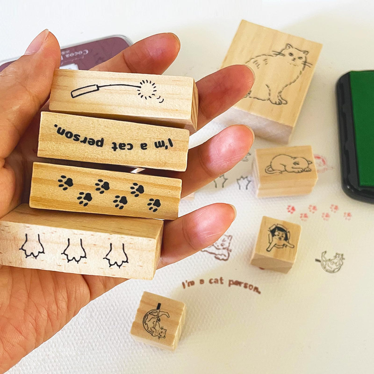 9 Pcs Cute Cat Rubber Stamp Set - Adorable Kitty Stamps with Paws, Paw Prints, Cat Toys, & Phrases - for DIY Art Journals, Scrapbooking, Card Making - Reusable Craft Stamps Gift for Crafters