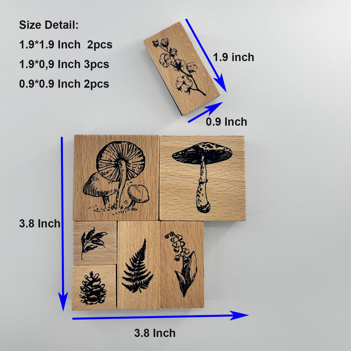 7Pcs Wooden Mounted Rubber Stamps Plant and Flower Decorative Retro Wood Rubber Stamp Set for Art and Craft Journals DIY Card Making Scrapbooking