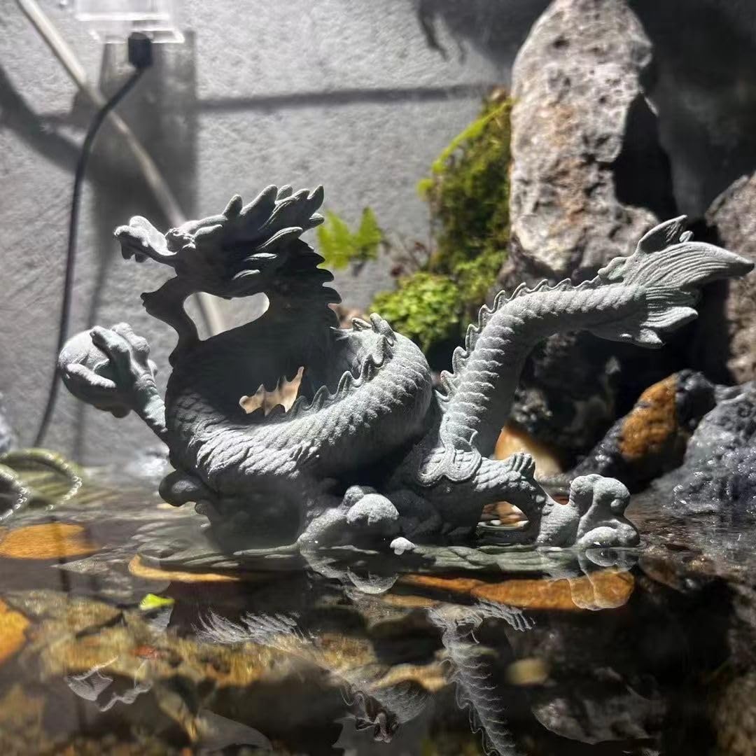 livelyfish Sandstone Chinese Dragon Statues, Aquarium Fish Tank Decorations Asian Garden Home Office Tabletop Small Accessories Decor for Wealth Success Lucky,A