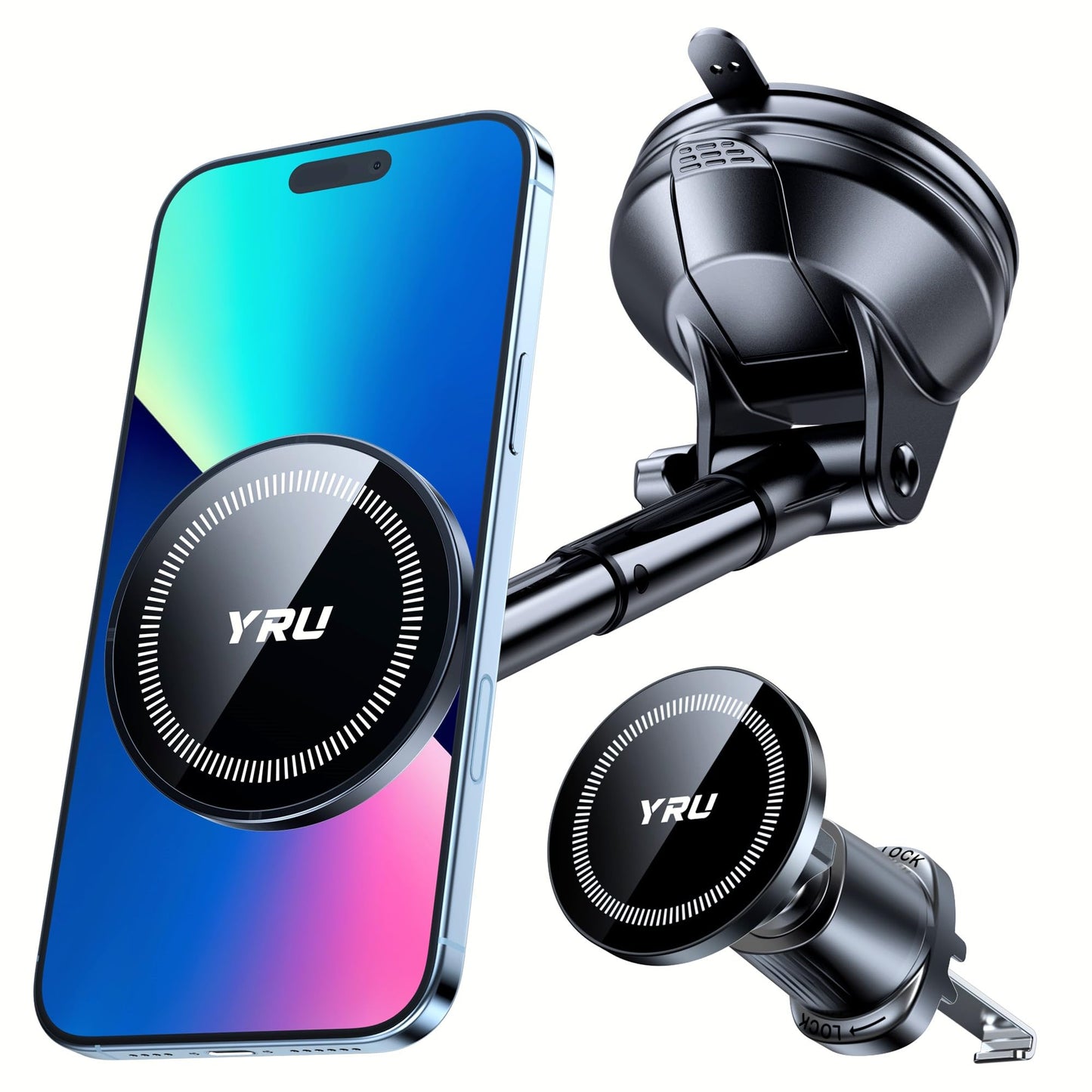 YRU Upgraded Magnetic Phone Holder Car【Patented & Super Magnet】 for MagSafe Mount Dashboard Windshield Vent Magnet Phone Cradle Stand for iPhone 17 16 15 14 13 12 Pro Max Samsung Truck, Black