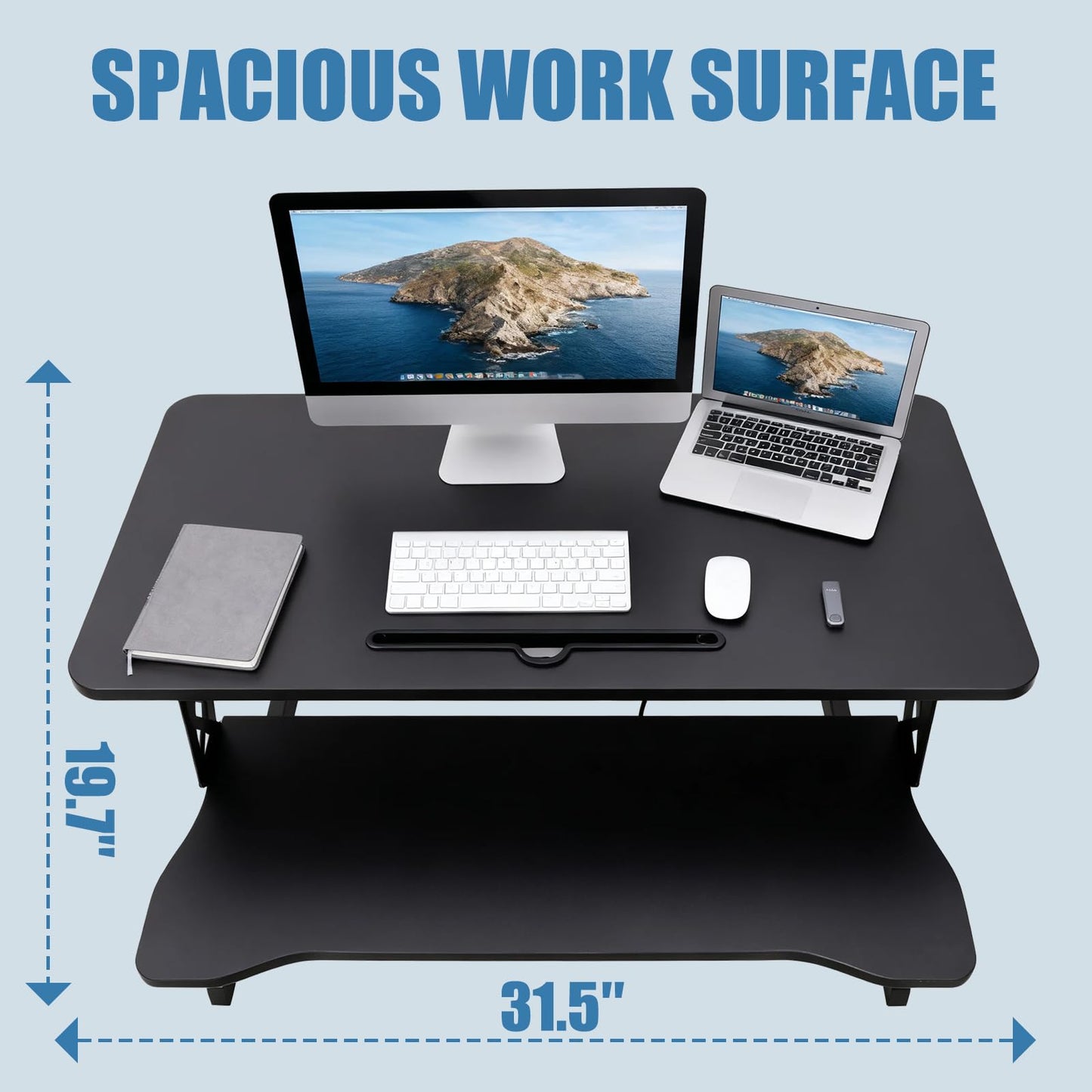 KYDEVO Standing Desk Converter, Height Adjustable Sit to Stand Riser, Dual Monitor and Laptop Workstation with Wide Keyboard Tray, Desk Lifter for Home Office