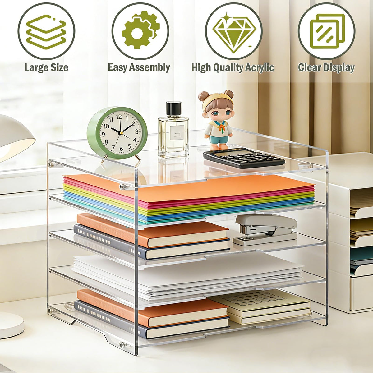 KKU 5 Tier Clear Acrylic Desk Organizer, Letter Tray Paper File Desk Organizer and Accessories For Office Supplies