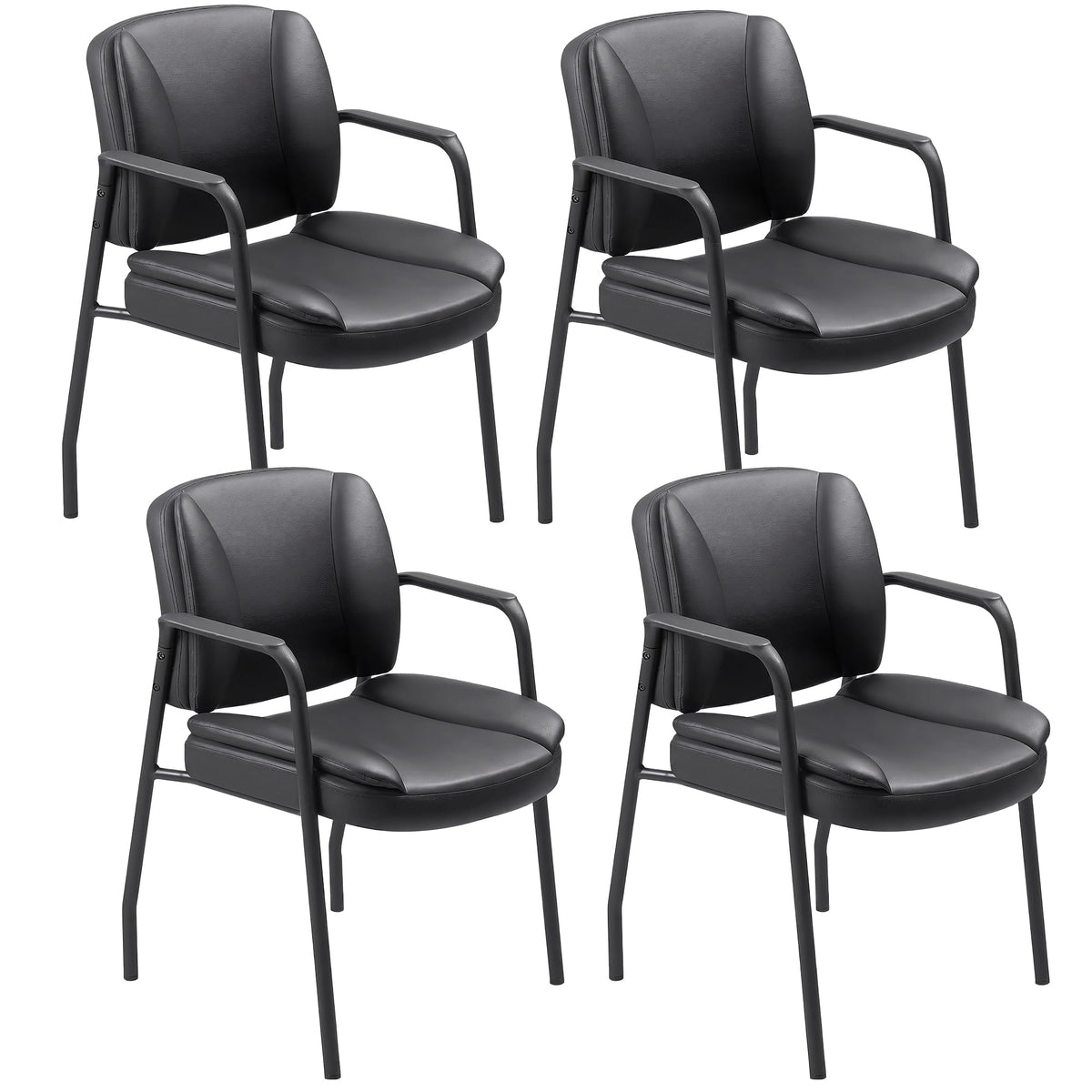 Shahoo PU Leather Reception Chair with Thick Padding, Sturdy Waiting Room Guest Chair for Office Lobby Conference Salon Study Room, Black 2 Pack