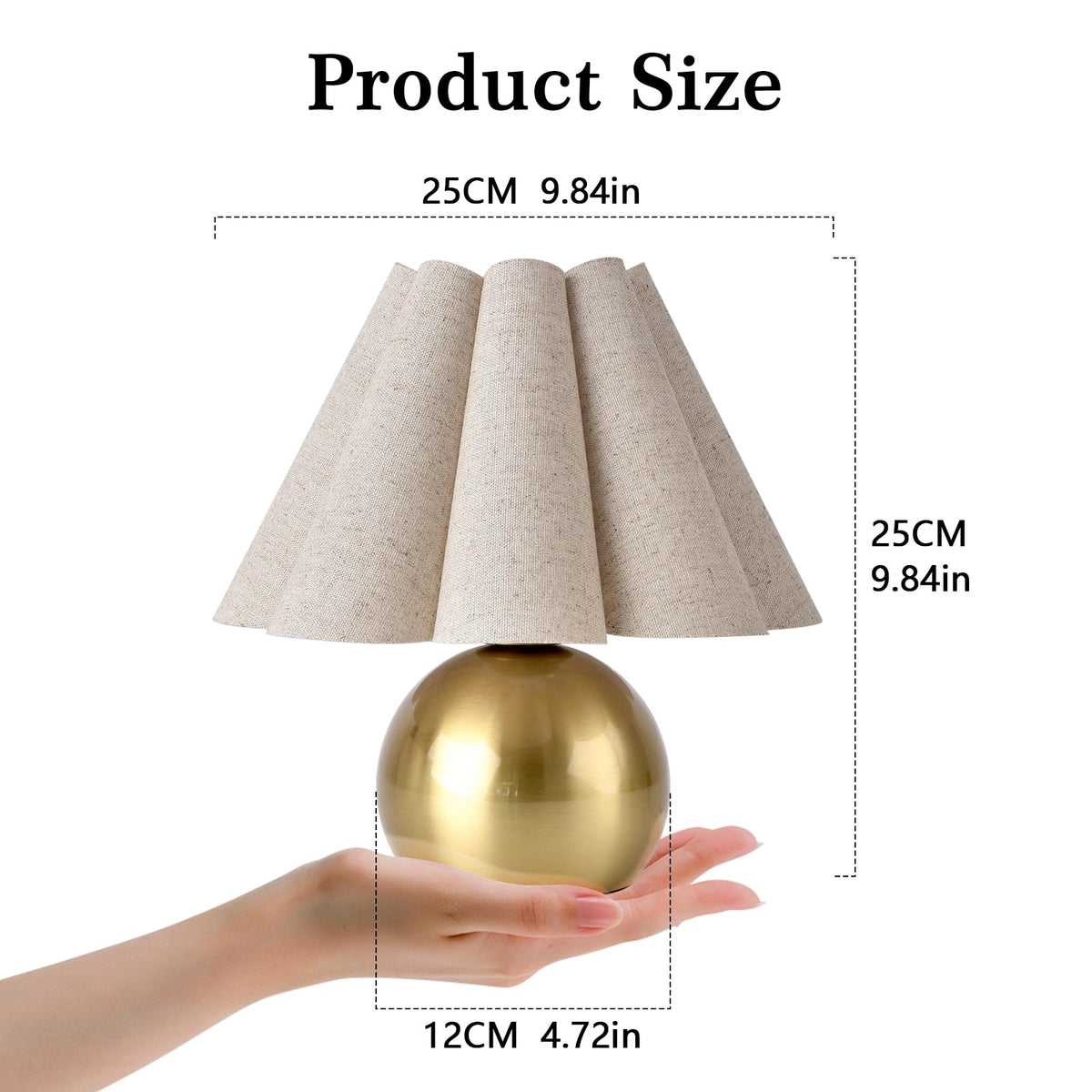 Gold Small Touch Control Table Lamp for Bedroom, Brass Gold Bedside Lamps for Nightstand, Cute Mini Small Table Lamps for Small Spaces with Scalloped Shade for Kitchen Counter, Bookshelf, Living Room