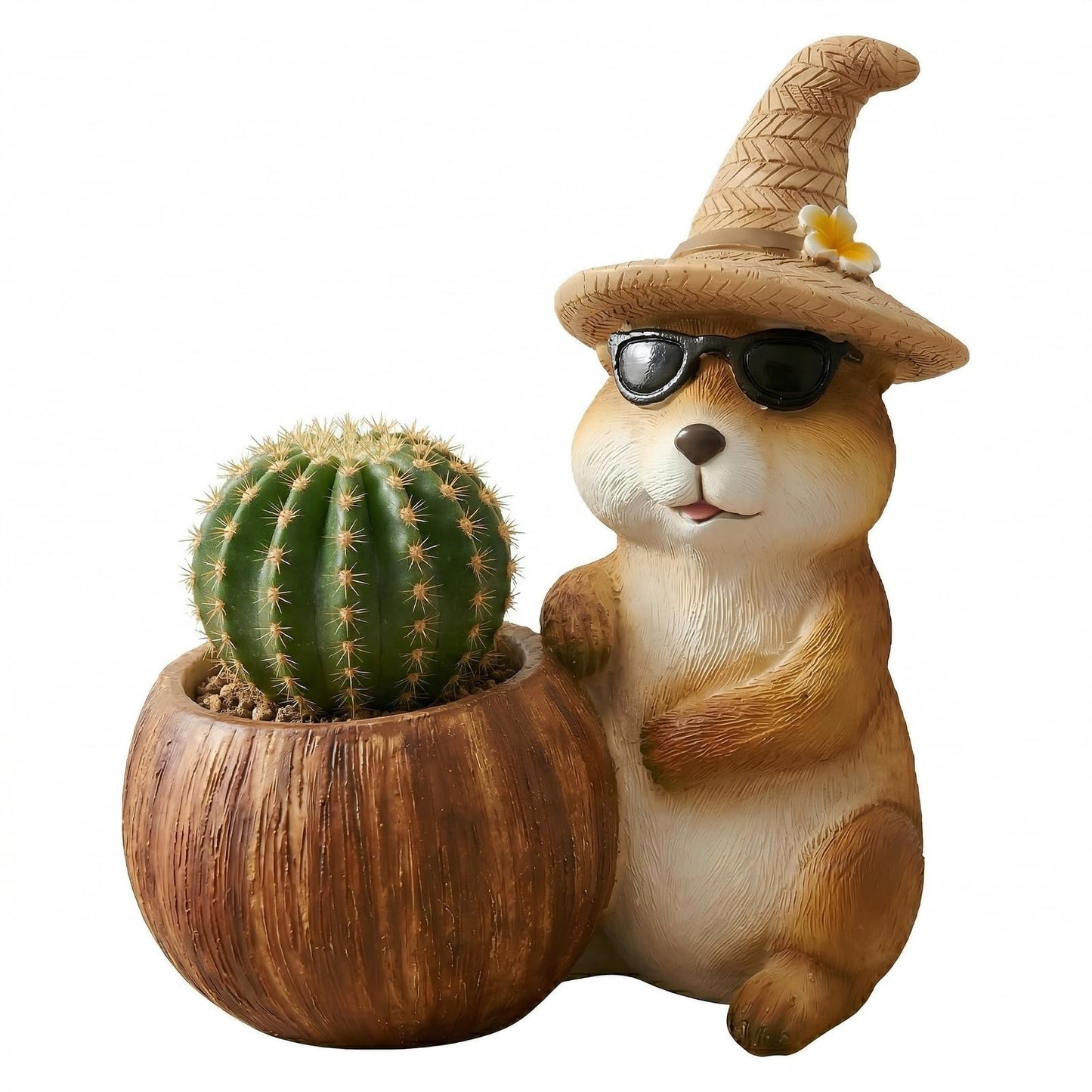 KREATIA Groundhog Planter with Drainage Hole, Resin Decorative Plant Pot for Succulents, Small Plants or Faux Greenery, Desk Shelf Windowsill Home Office Decor, 7.1 Inch
