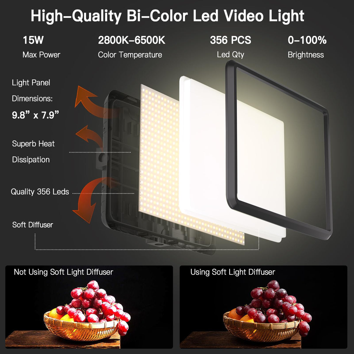 1-Pack LED Video Light Kit, NiceVeedi Photography Lighting Kit, 2800-6500K Dimmable Studio Light with Tripod Stand & Phone Holder, 73" Stream Light for Video Recording, Game Streaming, YouTube