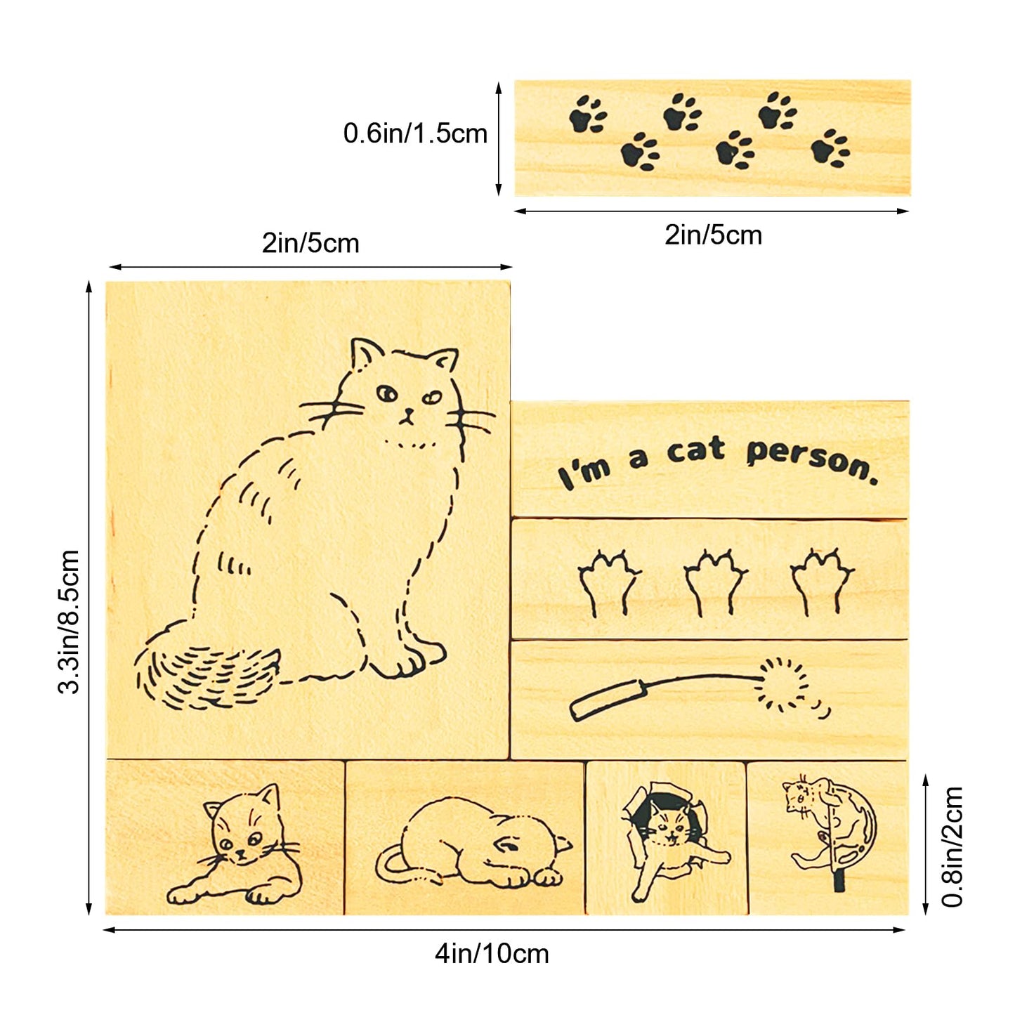9 Pcs Cute Cat Rubber Stamp Set - Adorable Kitty Stamps with Paws, Paw Prints, Cat Toys, & Phrases - for DIY Art Journals, Scrapbooking, Card Making - Reusable Craft Stamps Gift for Crafters