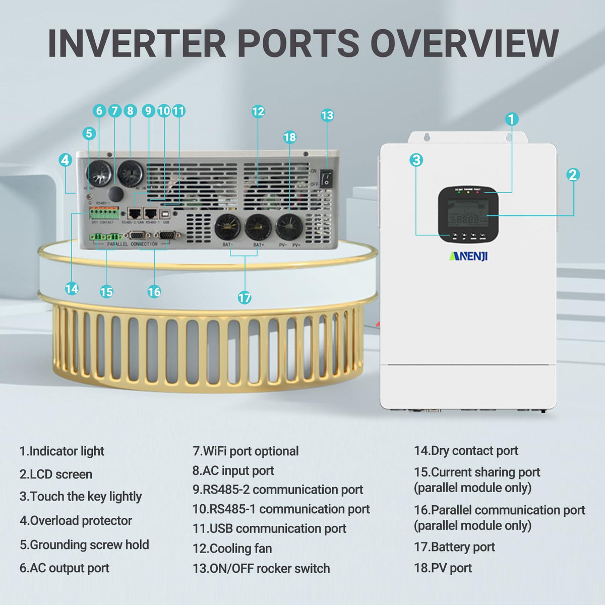 3600W Hybrid Solar Inverter 48V,DC to 110V AC,Built in 80A MPPT Controller,Multi 6 Unit Parallel,Pure Sine Wave,Off-Grid+On-Grid Systems with WiFi 120V Output for Home Backup Support Li Battery BMS
