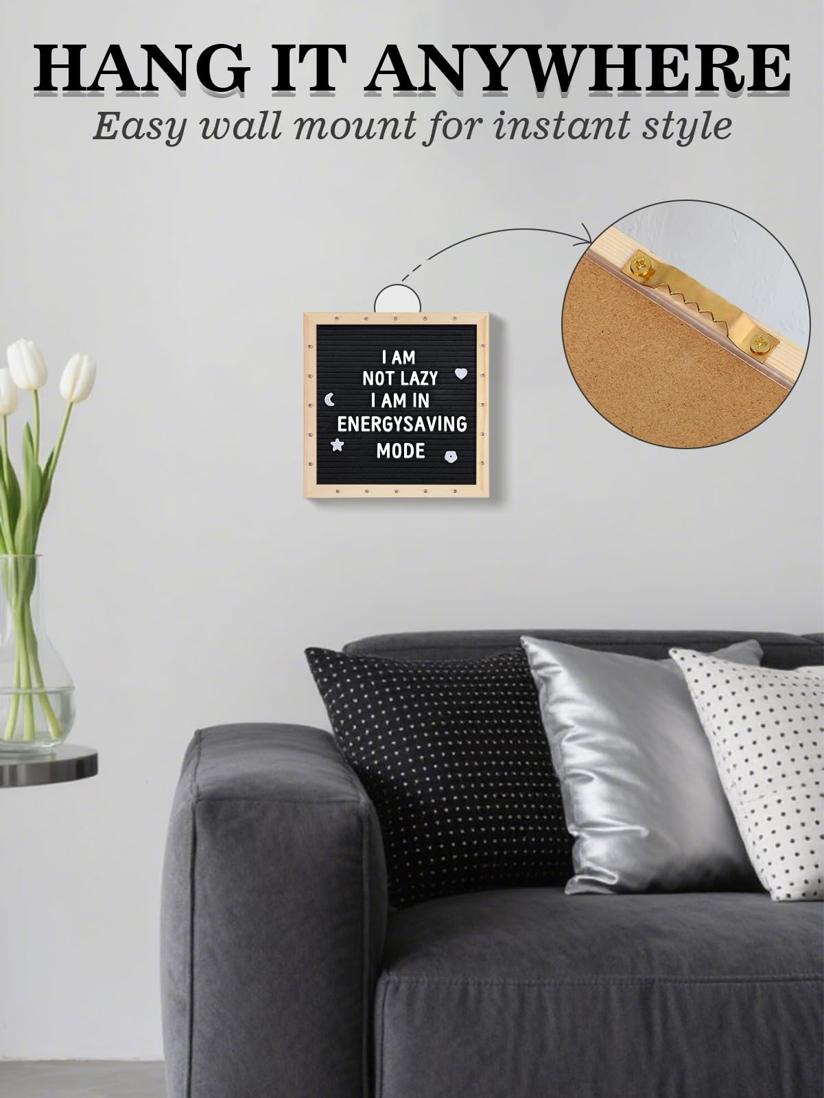 Changeable Felt Letter Board with LED Lights - 10×10" Message Custom Signs & Wood Stand & 450 Letters, Poster Board for Graduation/Baby/Pregnancy Announcement/Classroom Wall Decor Gifts, Black