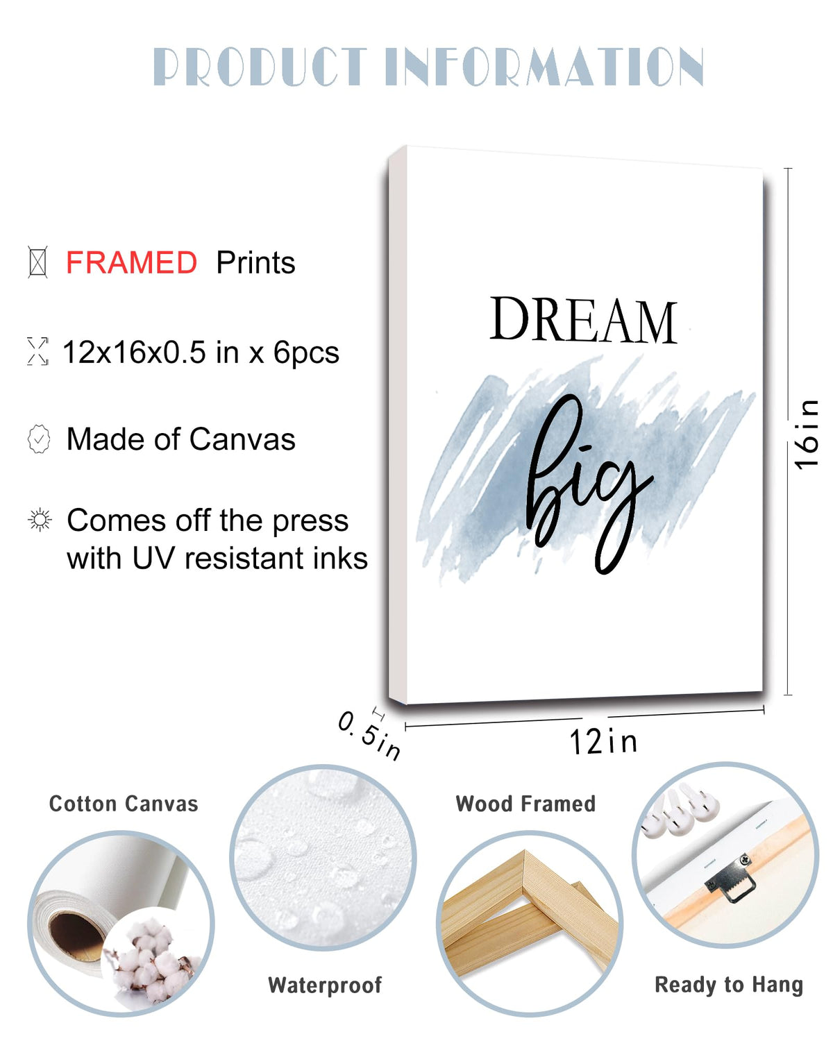 Drsoum Motivational Wall Decor Inspirational Office Wall Art Quotes 12” x16” Framed Wall Art for Living Room Encouraging Canvas Posters for Office Bedroom Sayings - Set of 6 PCS Framed
