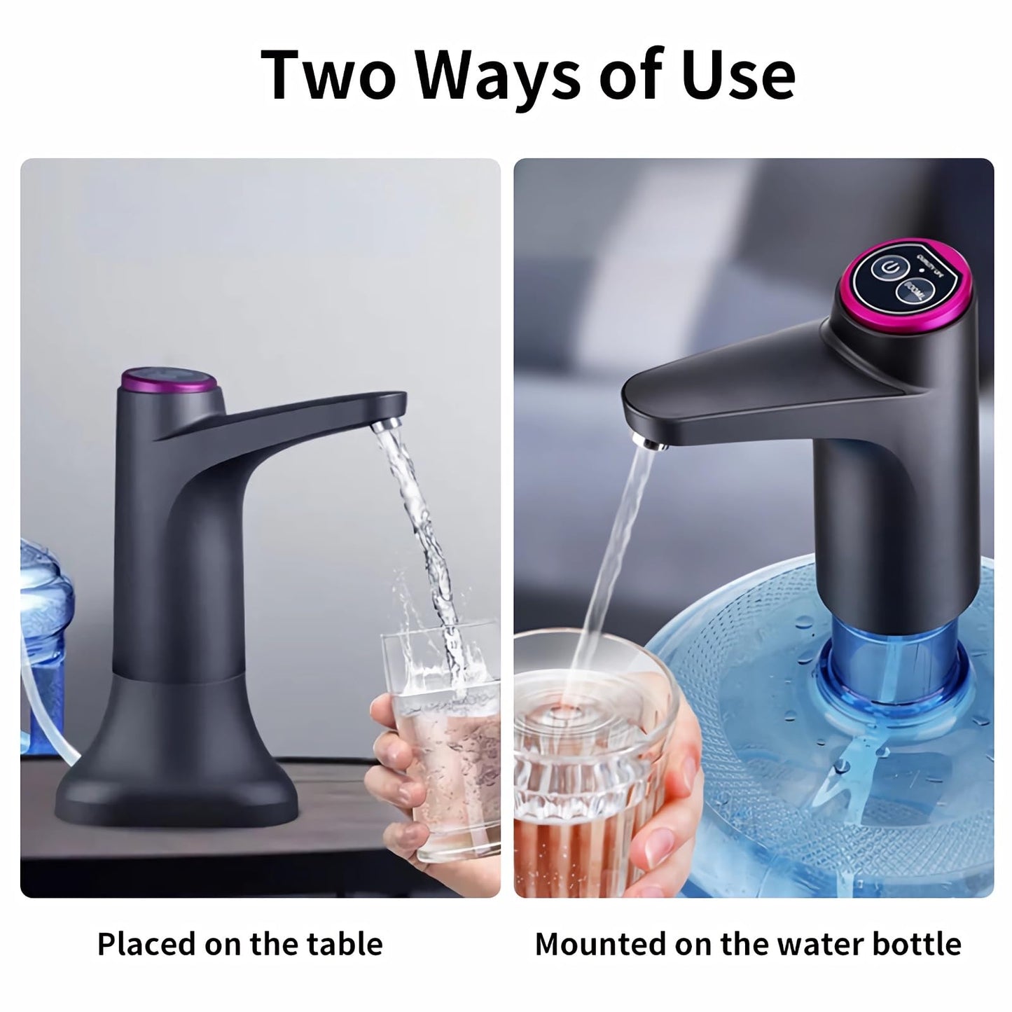 HiPiCok 5 Gallon Water Pump, Water Dispenser for 5 Gallon Bottle, USB-C Rechargeable Water Jug Dispenser, Portable Automatic Water Pump for Home, Black