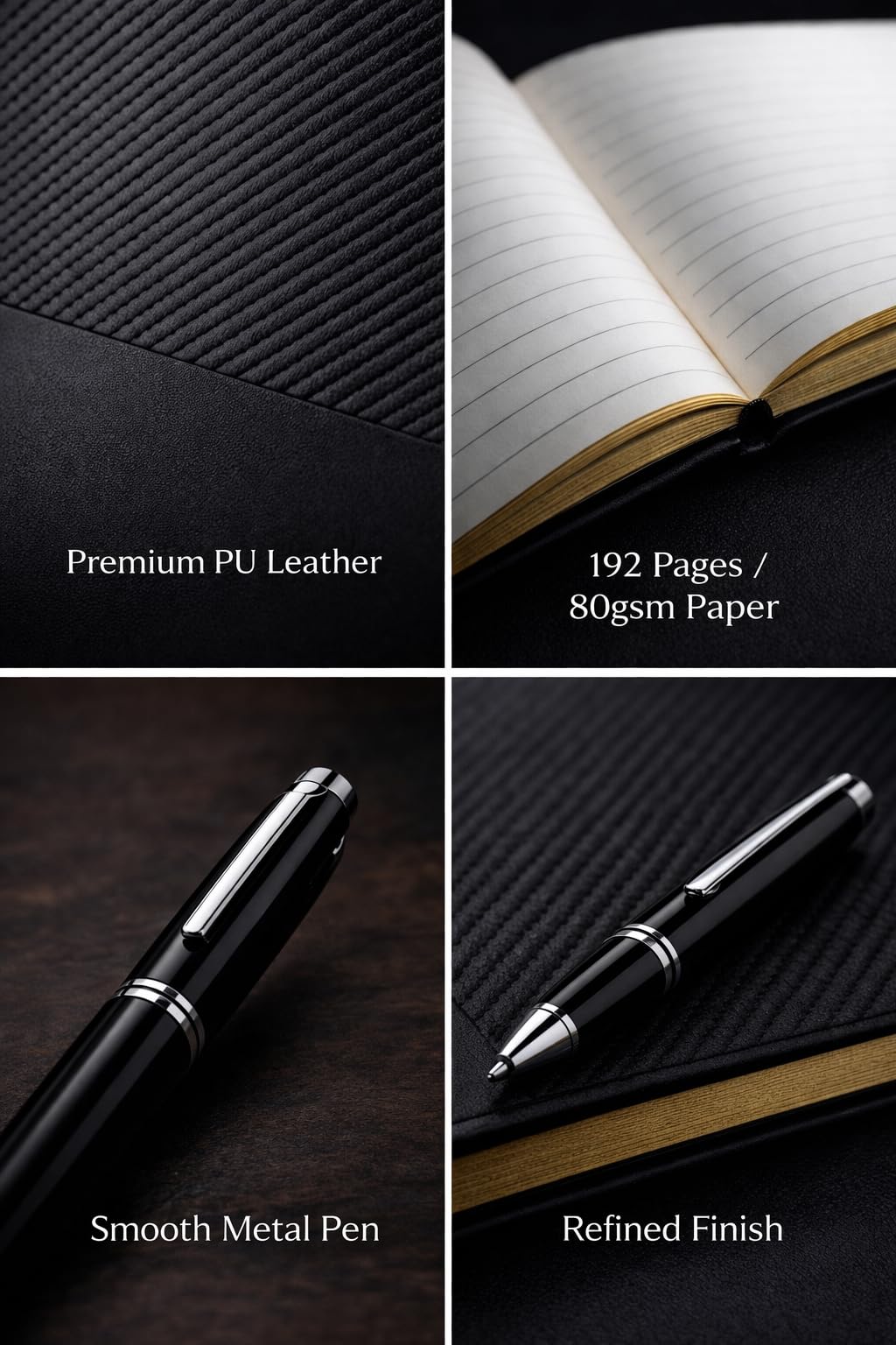 Business Office A5 Soft Leather Notebook Gift Set with Pen, Black, Professional Stationery Set with Premium Pens