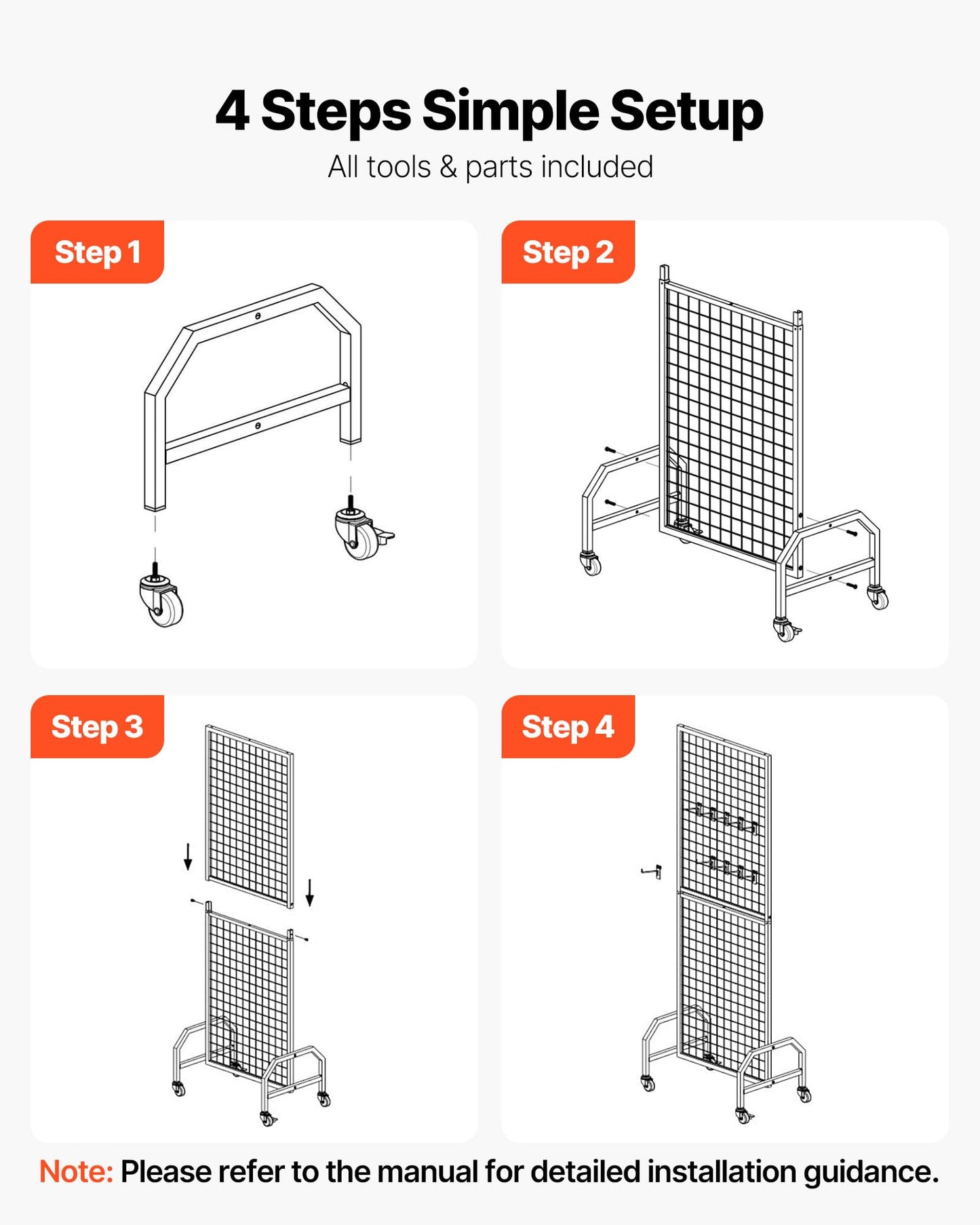 VEVOR 3 Packs Grid Wall Panels, 1.9 x 5.4 ft Wire Grid Panels Display Rack, Movable Art Display Shelf with Wheels and 30 Hooks, Black Carbon Steel Gridwall for Craft Show, Decor, Storage, Notice Board
