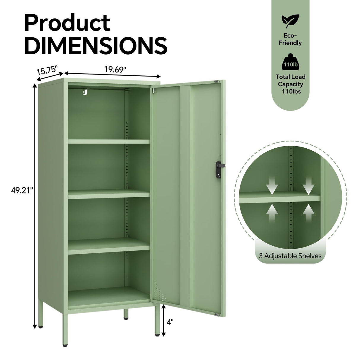 Steehoom Metal Locker Cabinet Lockable Bathroom Storage Cabinet Black 4 Tier Employee Lockers for Home, School, Office, Garage (Green, 19.69" D x 15.75" W x 49.21" H)