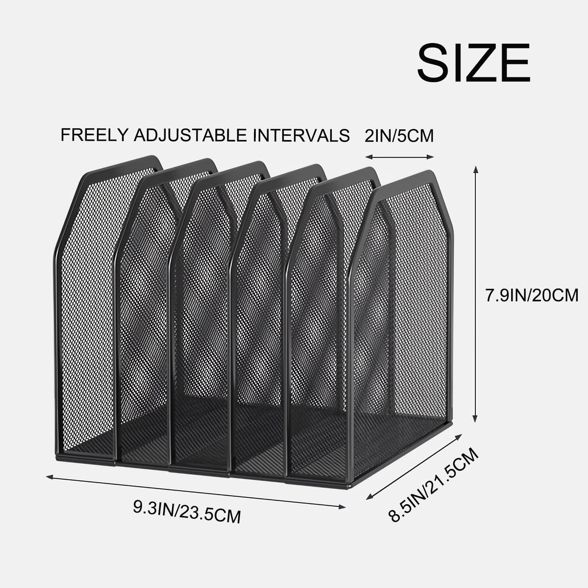 ASIFMTHOT 5 Vertical Desk Mail Organizer, Metal Mesh Desktop File Organizer with 5 Vertical Slot - Black, Letter Organizer Rack for Letters, Postcards, Stationery