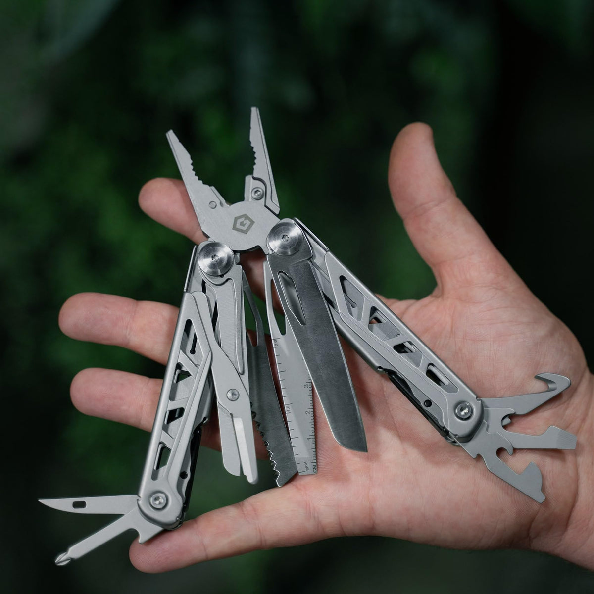 GRITR 13-in-1 Stainless Steel EDC Multitool w/Nylon Sheath - Outdoor Tool w/Needle Nose Pliers, Pocket Knife, Scissors, Bottle Opener, Cutters - Camping Hiking Fishing Survival Gear