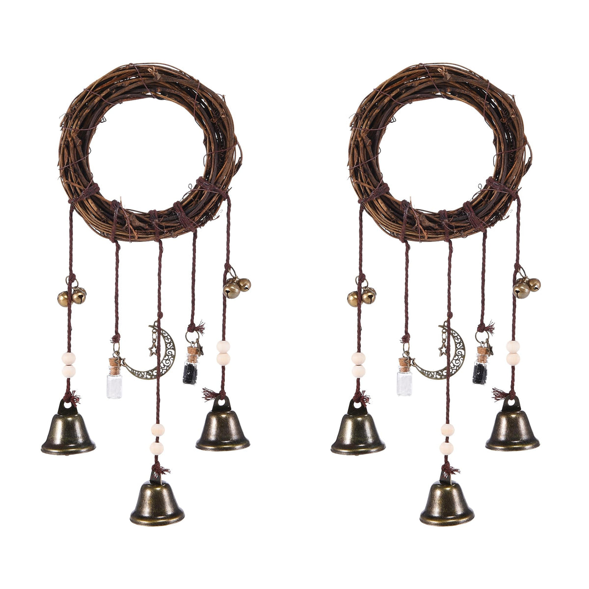 2Pack Witch Bells Hanging Wreath for Front Door Knob, Protection Wind Chimes, Handmade Witchy Decor with Wiccan Magic, Perfect Indoor Home Room Decor for Halloween Witchcraft (2packWitchBells)