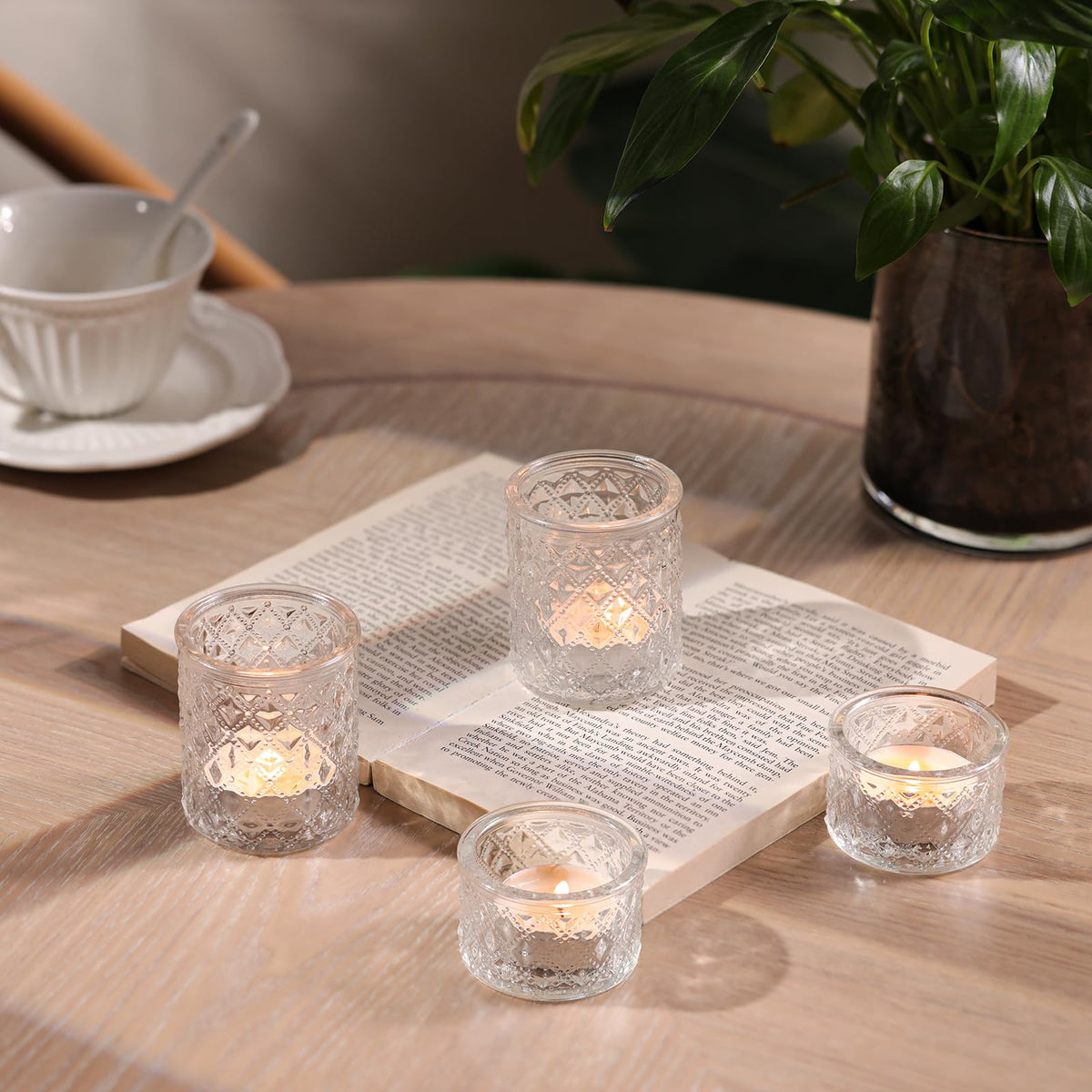 NITIME Assorted Votive Candle Holders Set of 24, Clear Glass Candle Holder in Bulk, Tea Light Holders for Wedding Table Decor, Party & Home Decoration, Fits Standard Votives & Tea Lights
