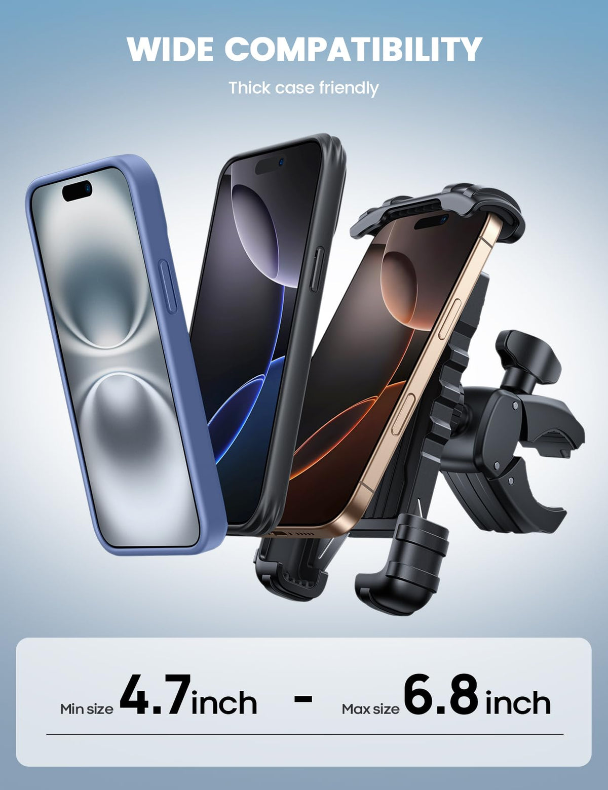 Lamicall Bike Phone Holder Mount - [Lockable & Rotating] Motorcycle Handlebar Phone Mount Clamp, Gifts, E-Bike, ATV Scooter Phone Clip for iPhone Air 17 16 15 14 Pro Max Plus, S20, 4.7-6.8" Cellphone