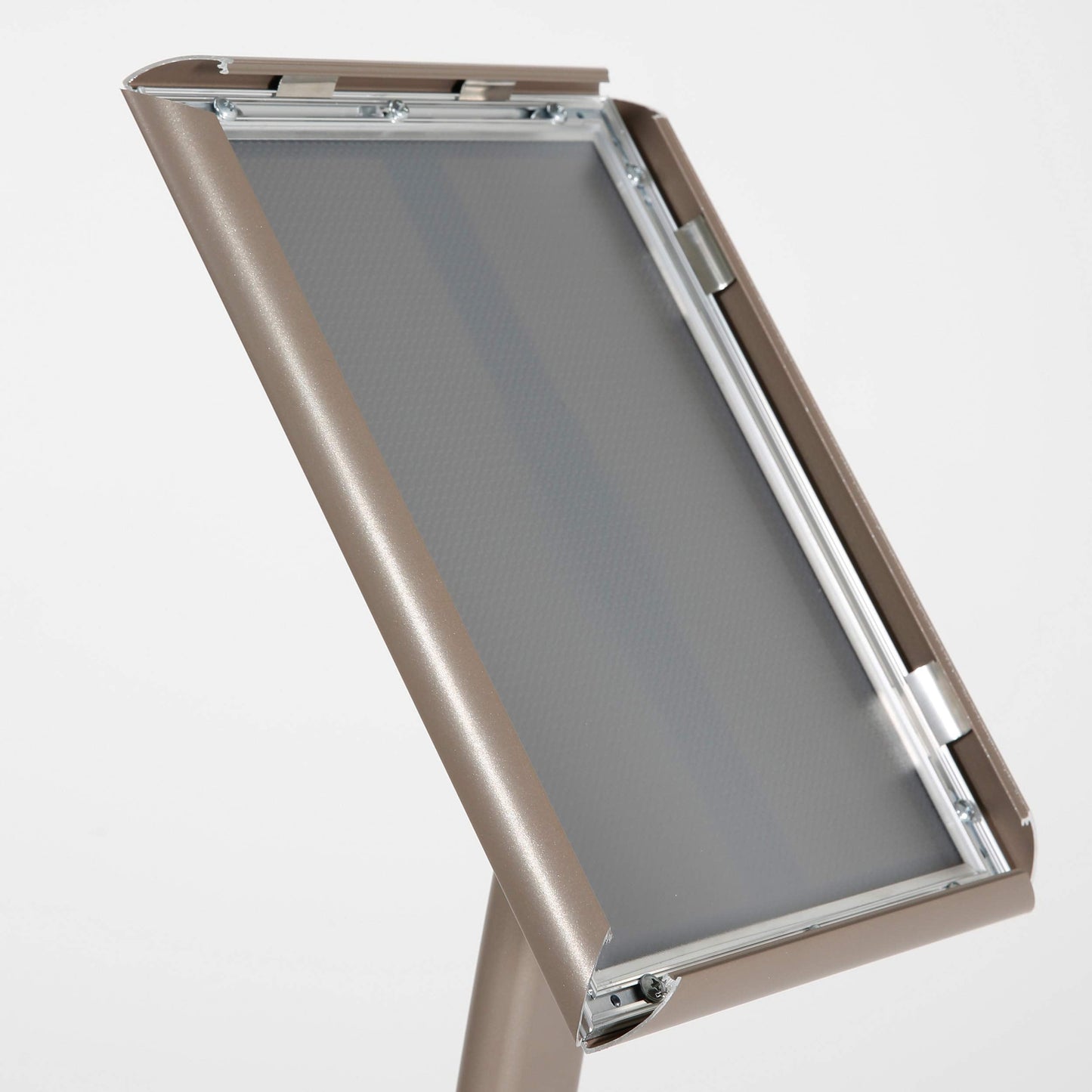 M&T Displays Curved Menu Board, 11x17 Pedestal Sign Holder Earth Color Floor Standing Aluminum Front Loading Easy Open Poster Message Advertisement Holder For Restaurant Cafe Hotel