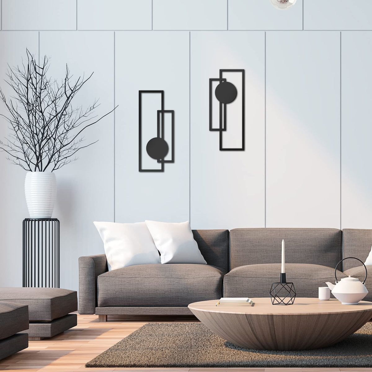 Peryiter 2 Pcs Small Metal Abstract Wall Art, 15.7 Metal Minimalist Wall Decor Single Line Art Vertical Hanging Sculptures Geometric Modern Hanging for Living Room Bathroom(Rectangular)