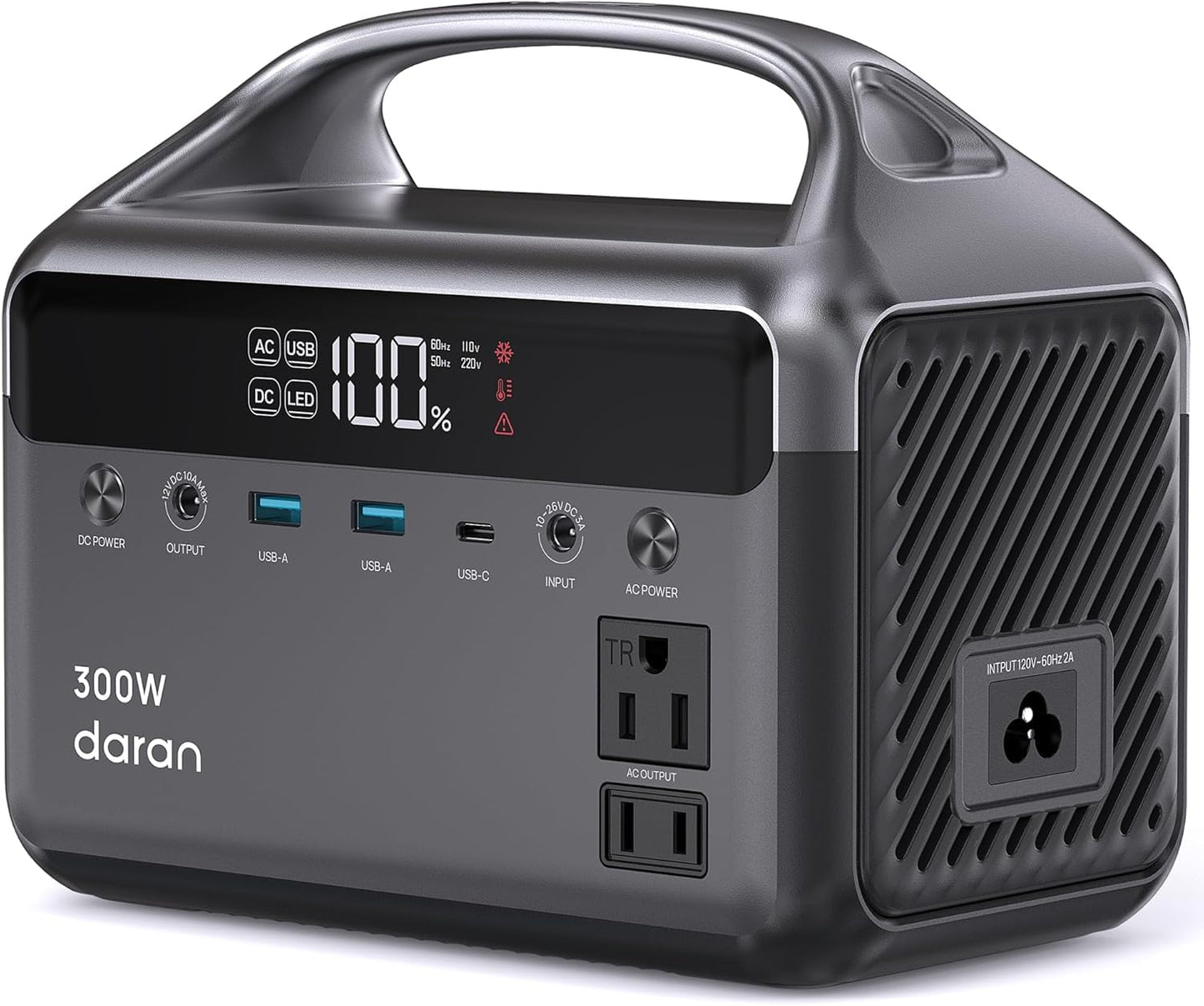 DaranEner Portable Power Station, 300W (Surge 600W) 192Wh Power Bank with 110V AC Outlet, LiFePO4 Battery for Home Emergency, Camping, Travel,& Outdoor Electronics(Option Solar Generator)