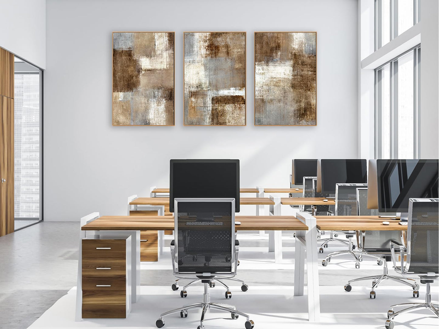 Large Abstract Framed Wall Art - Natural Float Framed Canvas Pictures Wall Art Prints for Living Room Decor Rustic Artwork Brown for Bedroom Kitchen Home Office Decoration 72" X 36" Set of 3