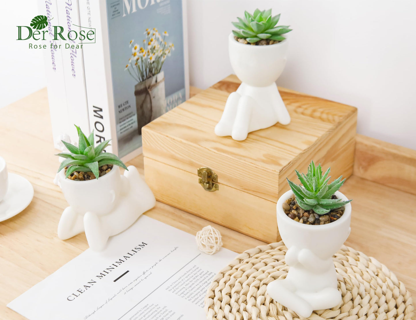 Der Rose 3 Pack Fake Plants for Office Desk Accessories Artificial Succulents Plants for Room Bathroom Home Decor for Women