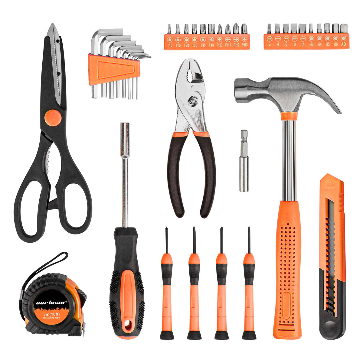 CARTMAN 39 Piece Tool Set General Household Hand Kit with Plastic Toolbox Storage Case Orange