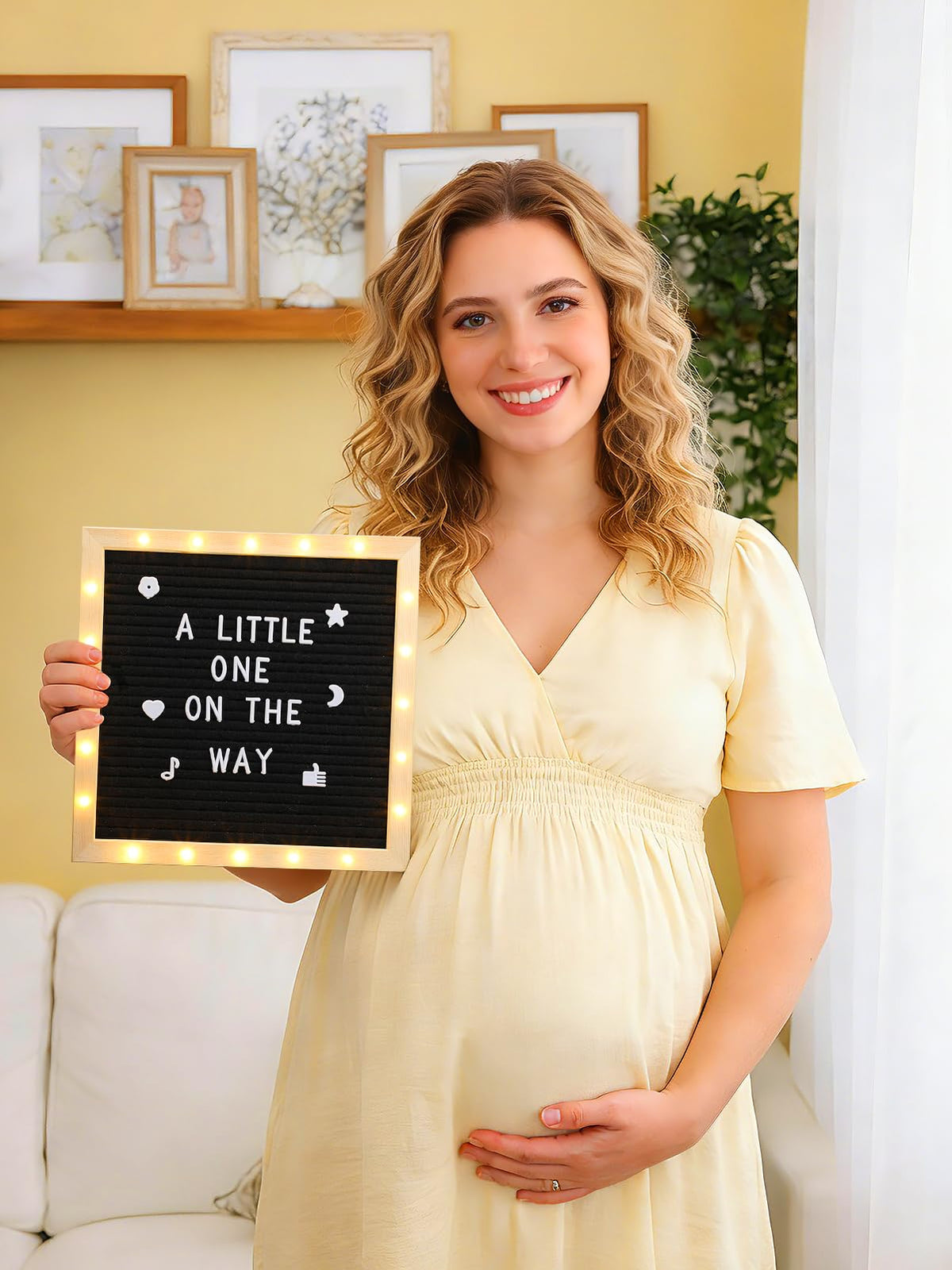 Changeable Felt Letter Board with LED Lights - 10×10" Message Custom Signs & Wood Stand & 450 Letters, Poster Board for Graduation/Baby/Pregnancy Announcement/Classroom Wall Decor Gifts, Black