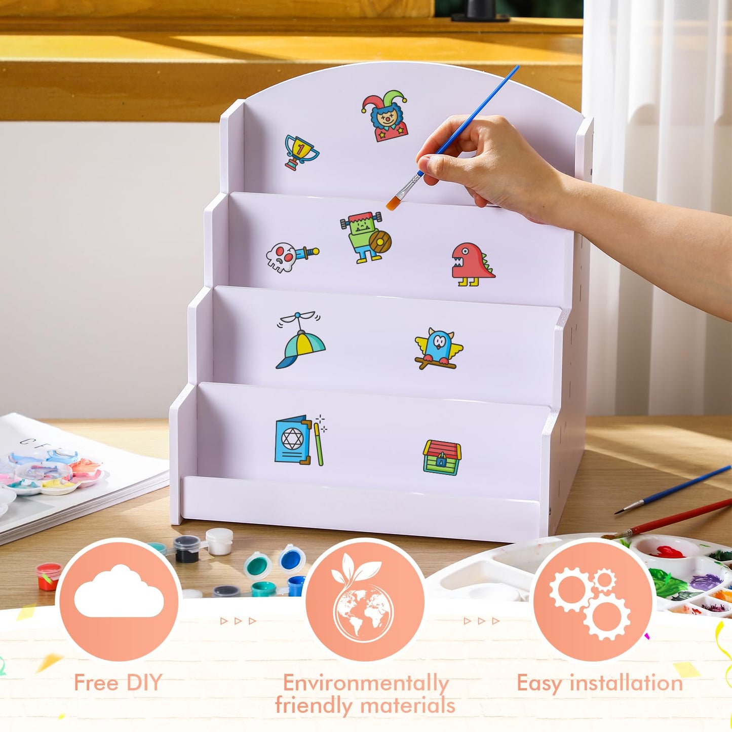 Sunnychicc 1 Pack 4-tiered Greeting Card Display Stand Bookmark Organizer Display Multi Purpose PVC Displaying Rack for Stickers Postcard Love Note Vendors Booth Brochure (13.2 x 12 x 10.2 Inch,White)