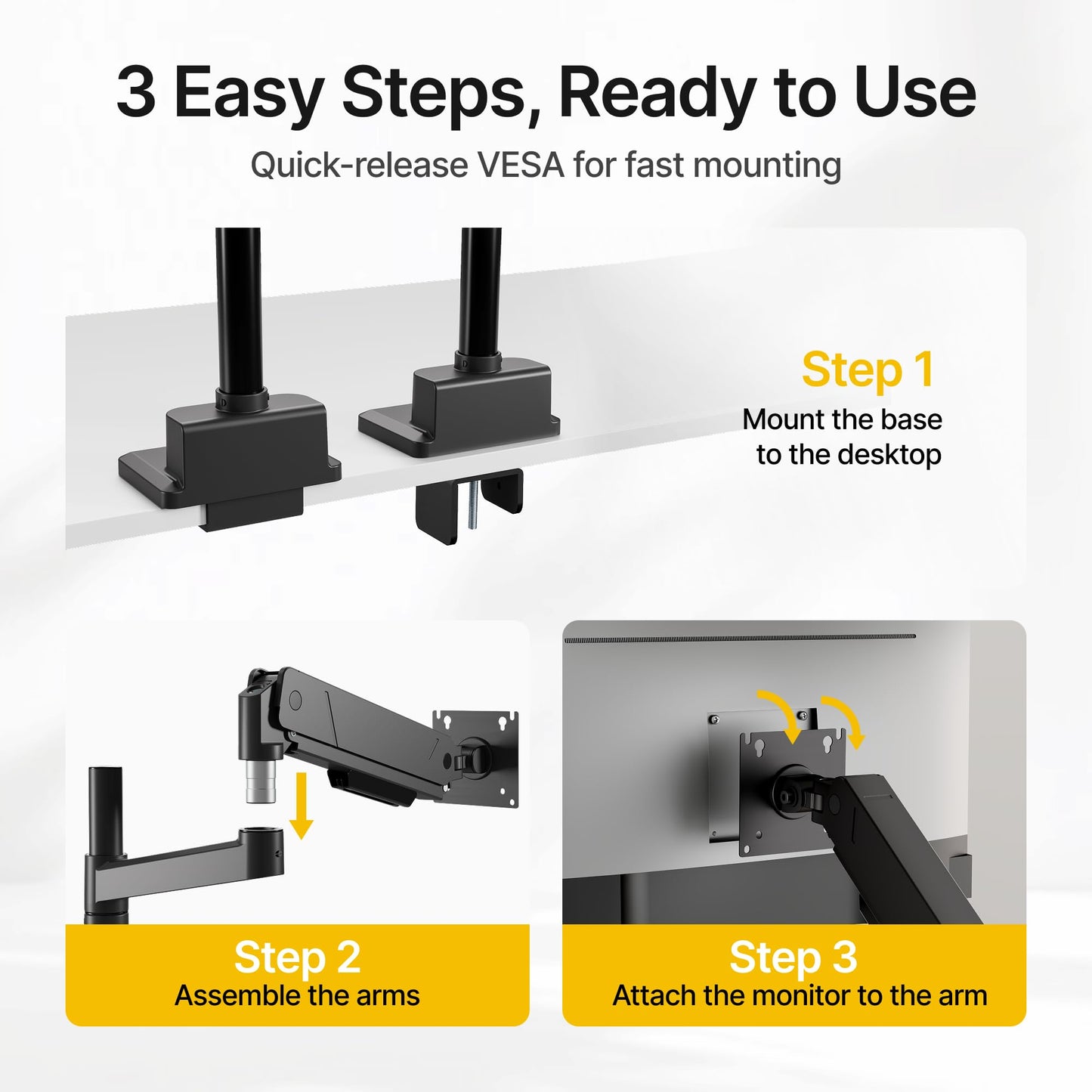 monTEK Dual Monitor Mount Tall Monitor arms for 2 Monitors for 17 to 35 Inch Curved Screen Holds 35 Lbs Adjustable Heavy Duty Monitor Desk Mount Cable Management, VESA 75/100mm