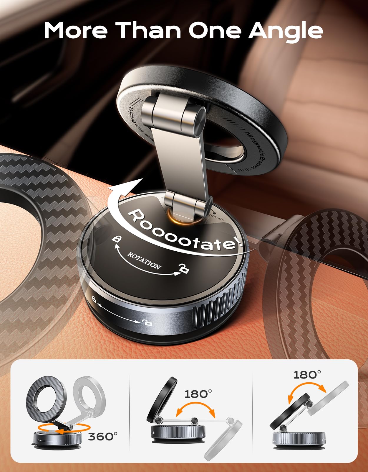 Viccux 2026 Upgraded Vacuum Magnetic Phone Holder for Car [89LB Vacuum Suction+2400GF Strong Magnetic] 360° Adjustable Car Phone Holder for MagSafe, Dashboard Suction Cup Phone Mount for iPhone 17/16