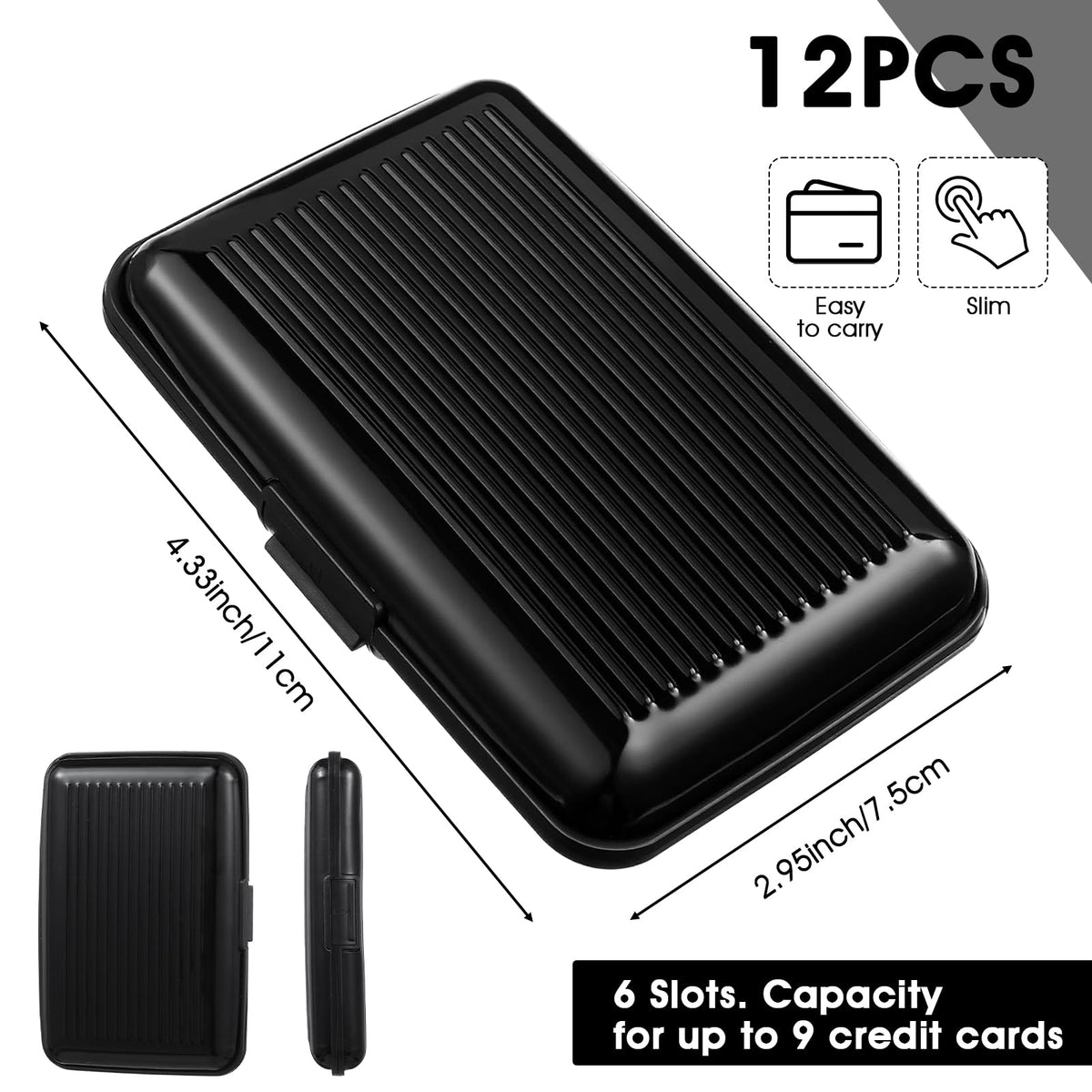 Douaowoc 12 Pcs Black Aluminum Wallet Credit Cards Holder Bulk Blocking Credit Cards Holder Mini Slim Aluminum Wallet Metal Business Card Case Credits Wallets Protector ID Hard Case