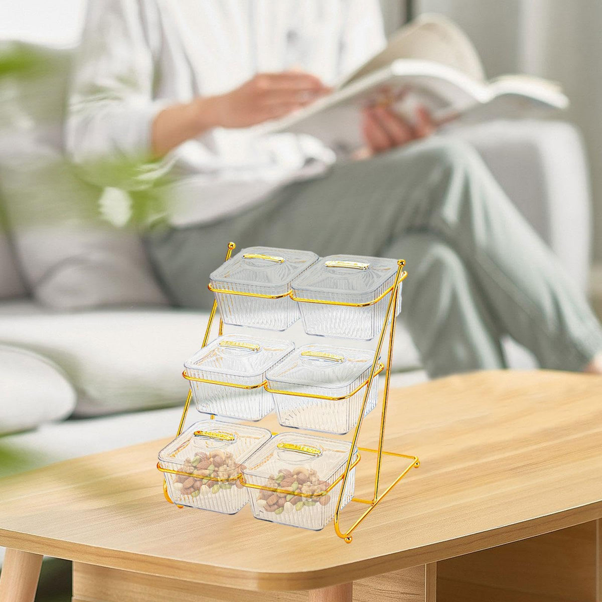 Bothyi 3 Tier Serving Bowls Nut and Candy Serving Tray Decoration Platter with Lid and Metal Rack Food Display Dish for Party Family, transparent