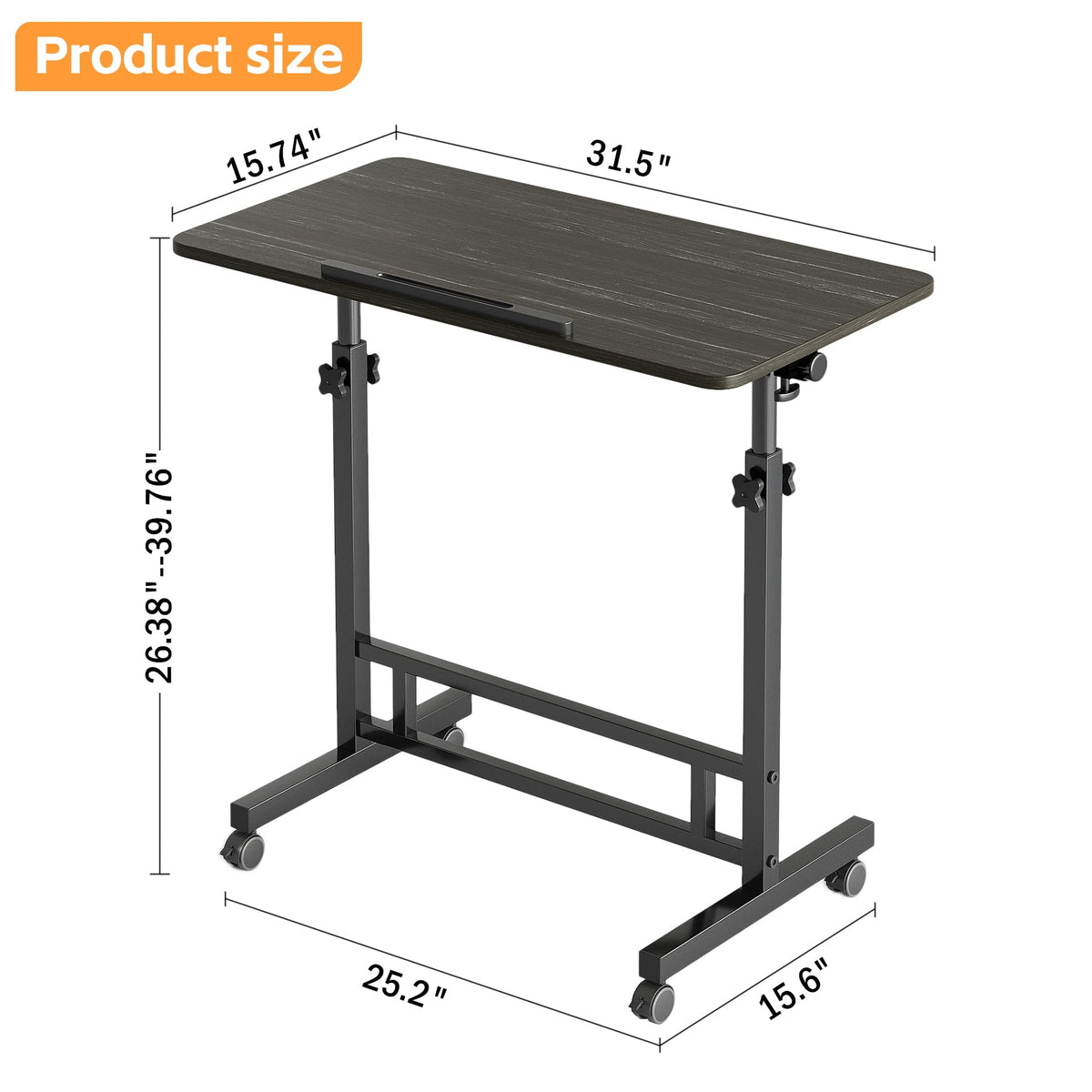 Furist Small Standing Desk Adjustable Height 32 Inch Mobile Sit Stand up Desk Portable Rolling with Wheels Standing for Walking pad Treadmill Black