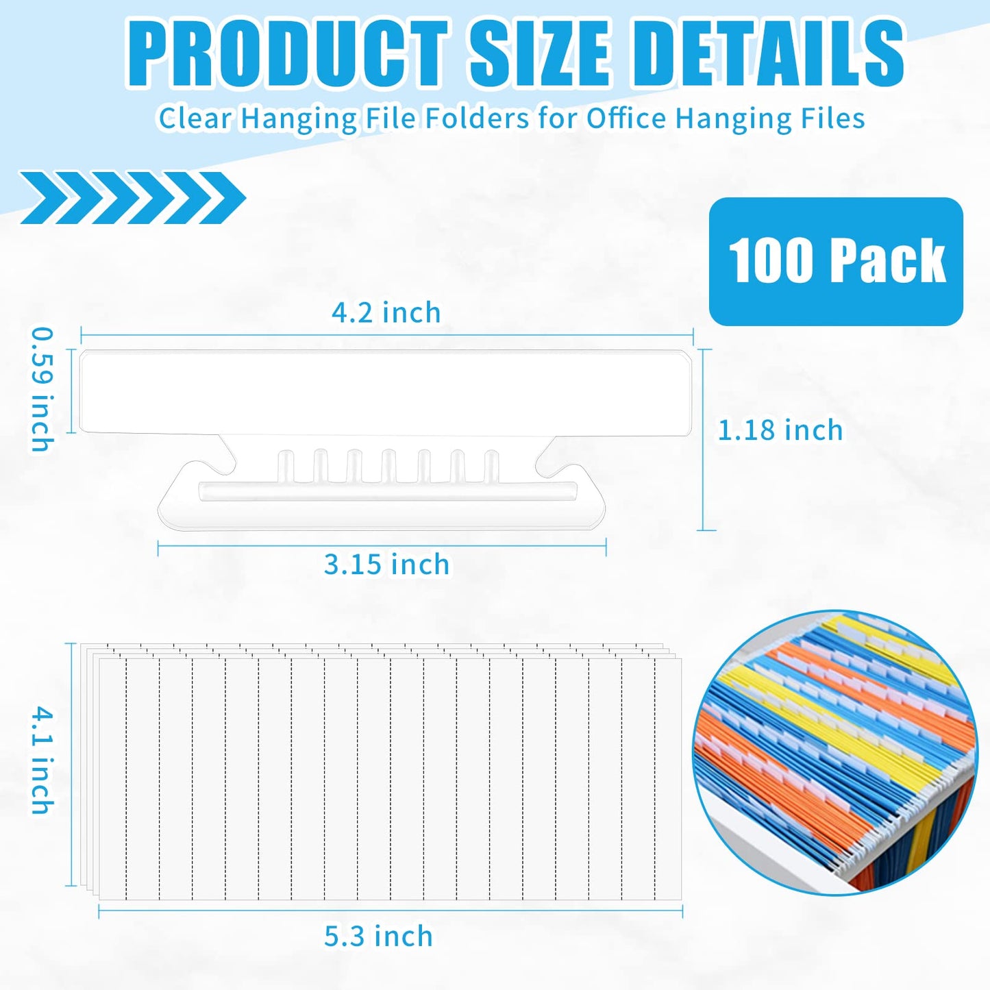 SMAODSGN 100 Pieces 4 Inch Clear Hanging Folder Tabs Hanging File Folder Tabs Clear Tabs for Hanging File Folders for 3 1/2 Inch Hanging File Folders with Tabs Office Hanging Files