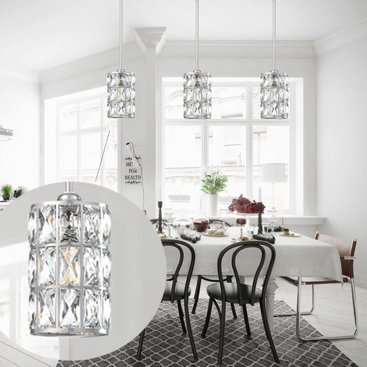 2 Pack 1 Light Hanging Kitchen Island 5" Crystal Pendant Light Modern Pendant Light Fixture Brushed Nickel Finish with Crystal Shade for Bar,Dining Room,Corridor,Living Room Over Sink