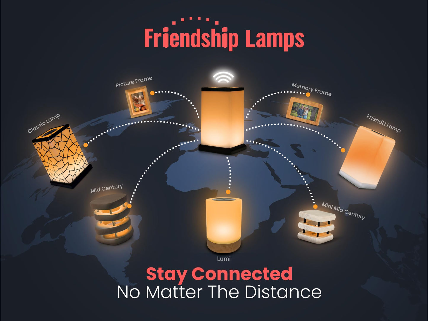 Friendship Lamp® by Filimin Modern - Best Friend Lamps Wi-Fi Touch Lamp LED Light for Long-Distance, Connection, Relationship, Friendship, Gifts, Love, 200+ Colors, App Setup - Set of 2