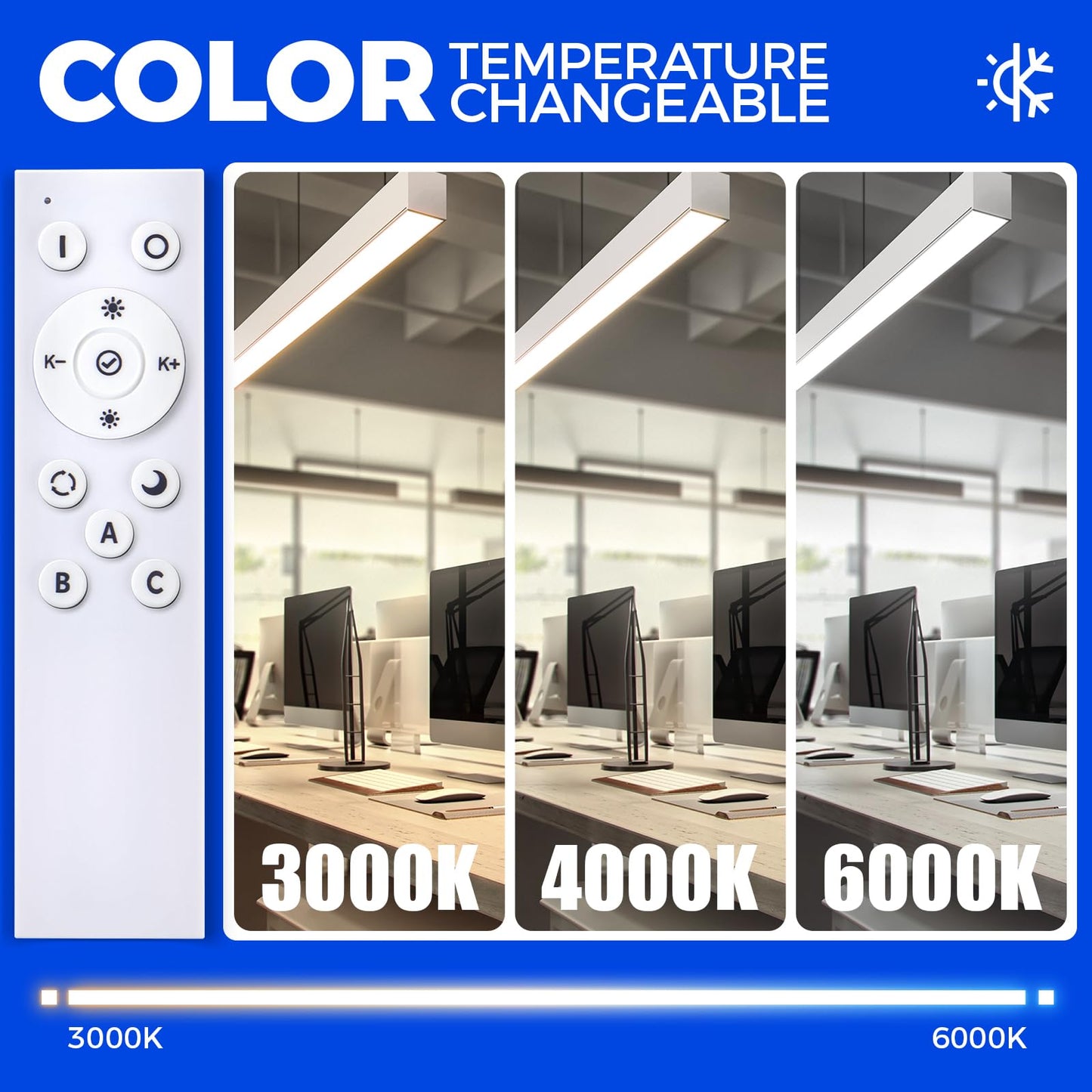 Barrina 5568 Remote Series LED Linear Light, 2nd-Generation, 45W Seamless Connection, 3000K-6000K Color Changing, 4FT Dimmable Hanging Office Shop Light Fixture with Remote, 5568 Series White, 4 Packs