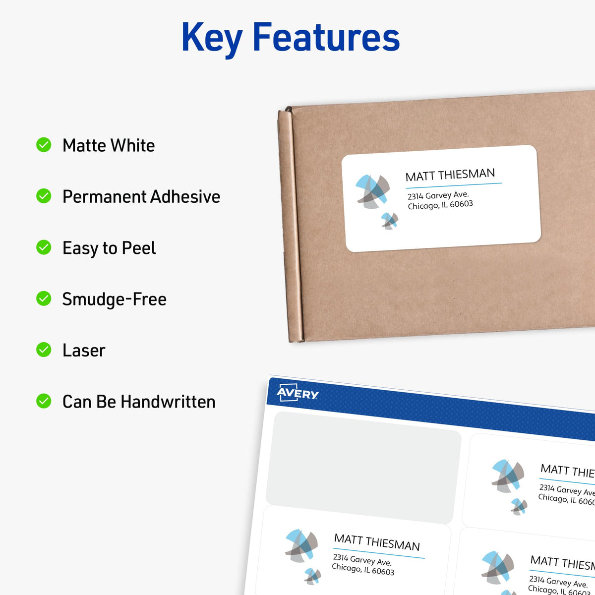 Avery Full-Sheet Printable Shipping Labels, 8.5" x 11" Customizable Stickers, White, 100 Blank Mailing Labels, Great for Mailing, Shipping, Organizing, and More (5165)