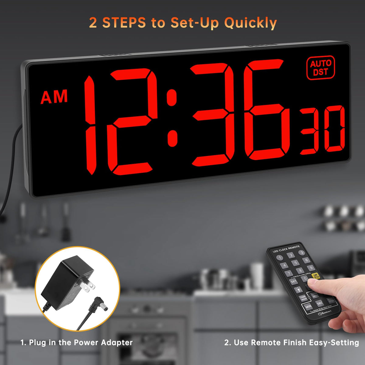 Soobest Digital Wall Clock with Seconds for Gym, Remote Countdown Timer Large LED Display 5 Dimmer (10.2" Red)